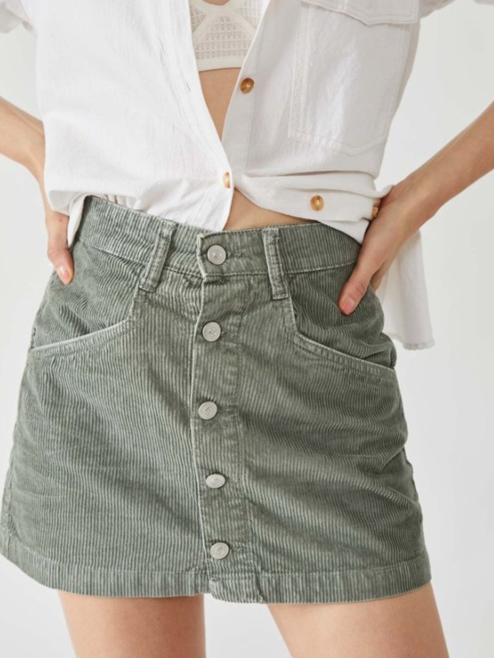 ☀️3/$25 Free People Ray Cord Mini Skirt / Washed Army green 4